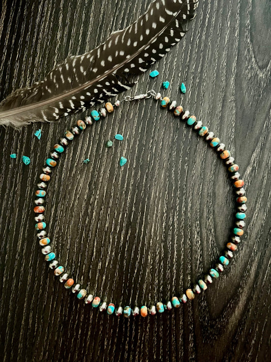 16” Sterling Pearl Necklace with Turquoise Mojave Copper Beads