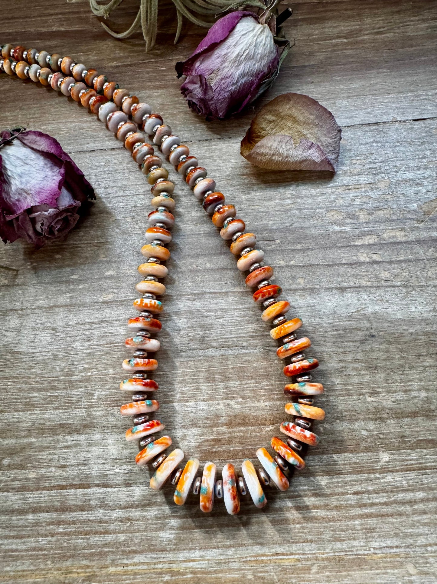 NFR Collection Necklace – Spiny Oyster & Turquoise with 6mm Sterling Silver Pearls – Handmade by The Bijoux FAB – 32.5"