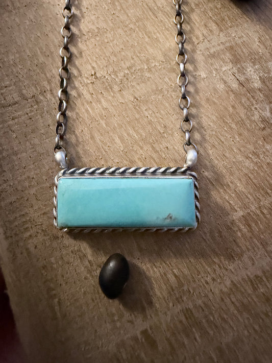 Native Made by C Belone Sterling and Kingman Necklace