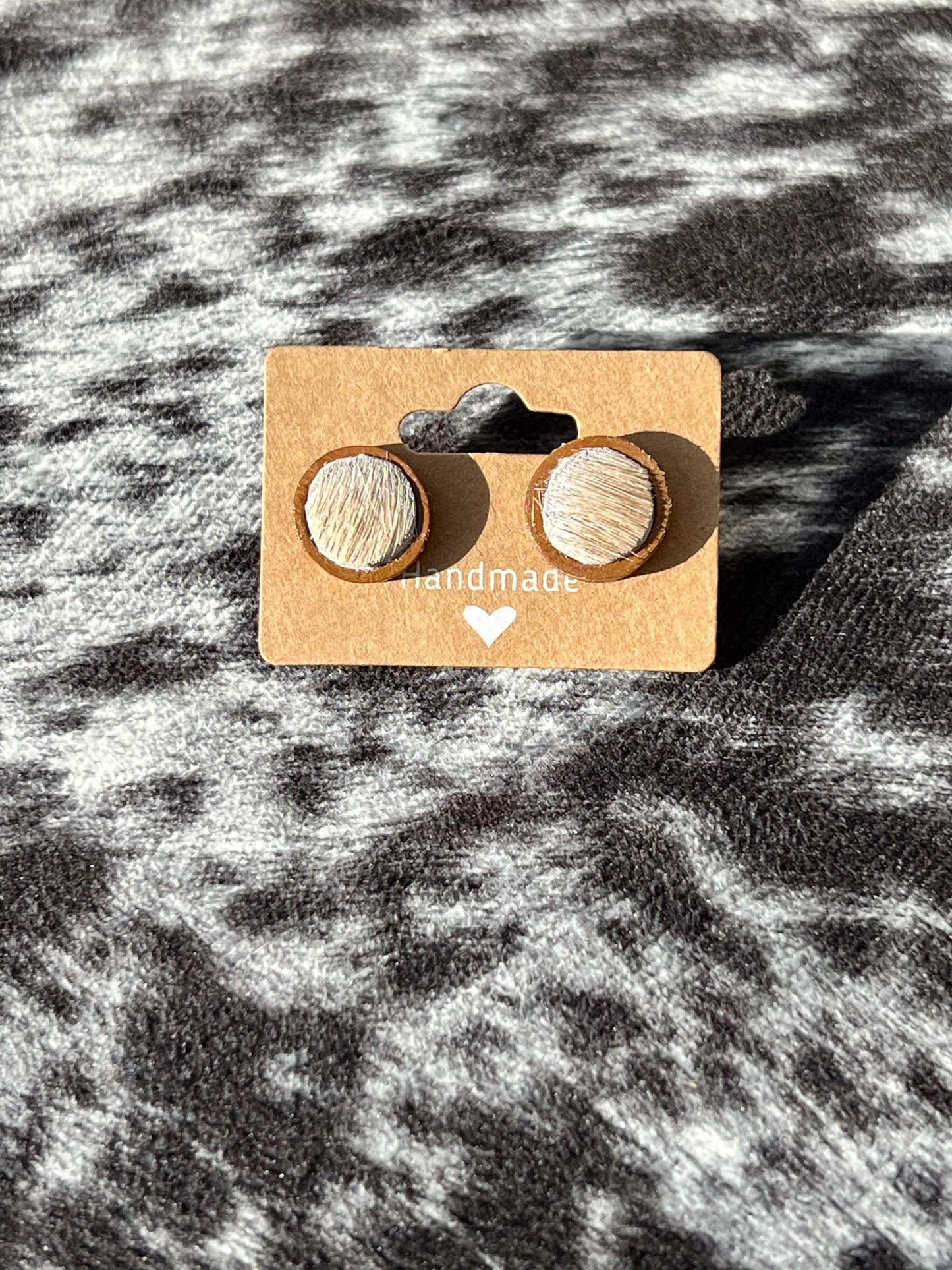 Tan and White Cowhide Earrings