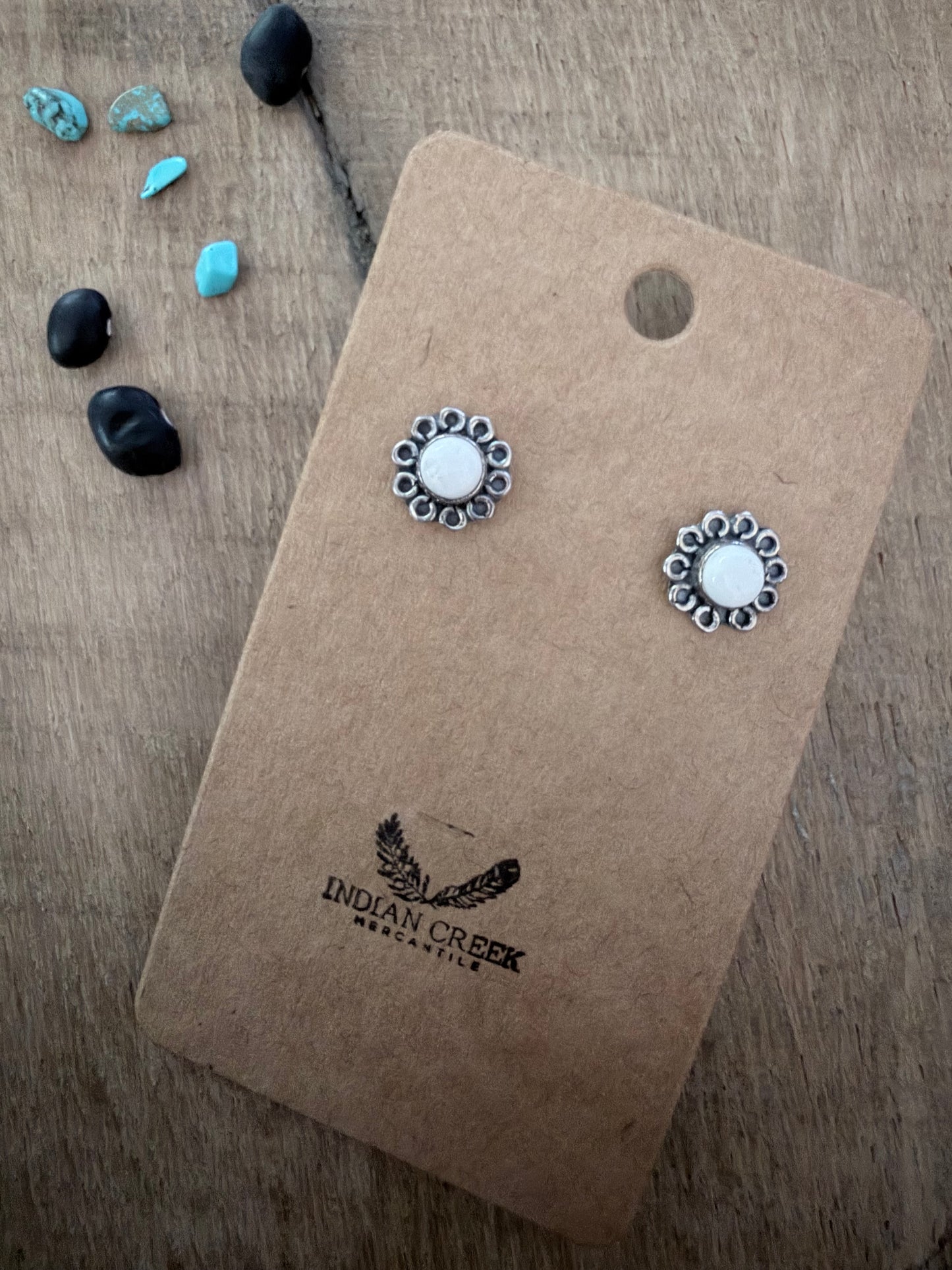 White Buffalo Flower Stud Earrings