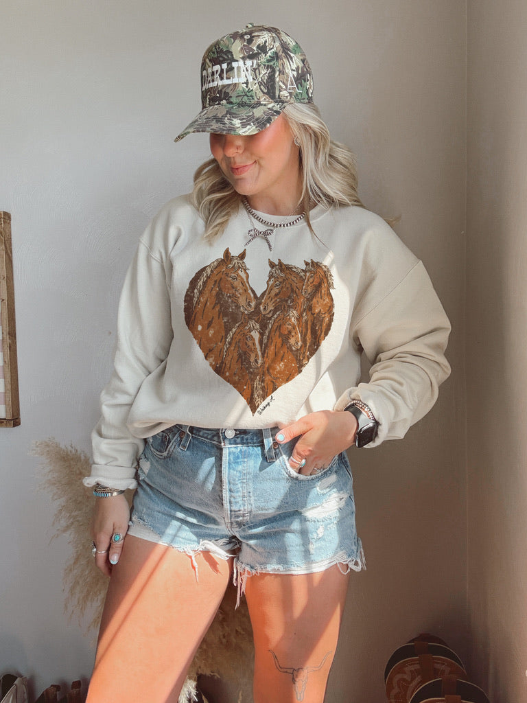 YELLOW HORSE LOVE CREW or TEE