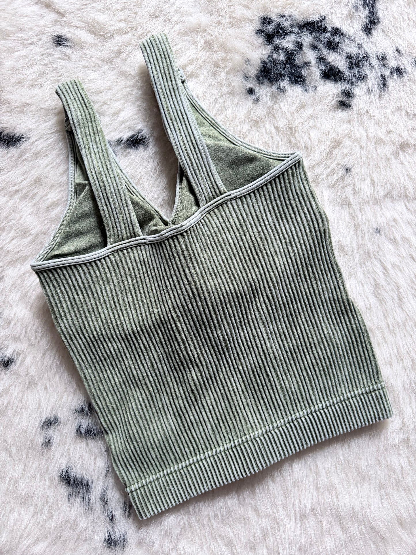 Ribbed Stretch Padded Tank in Olive