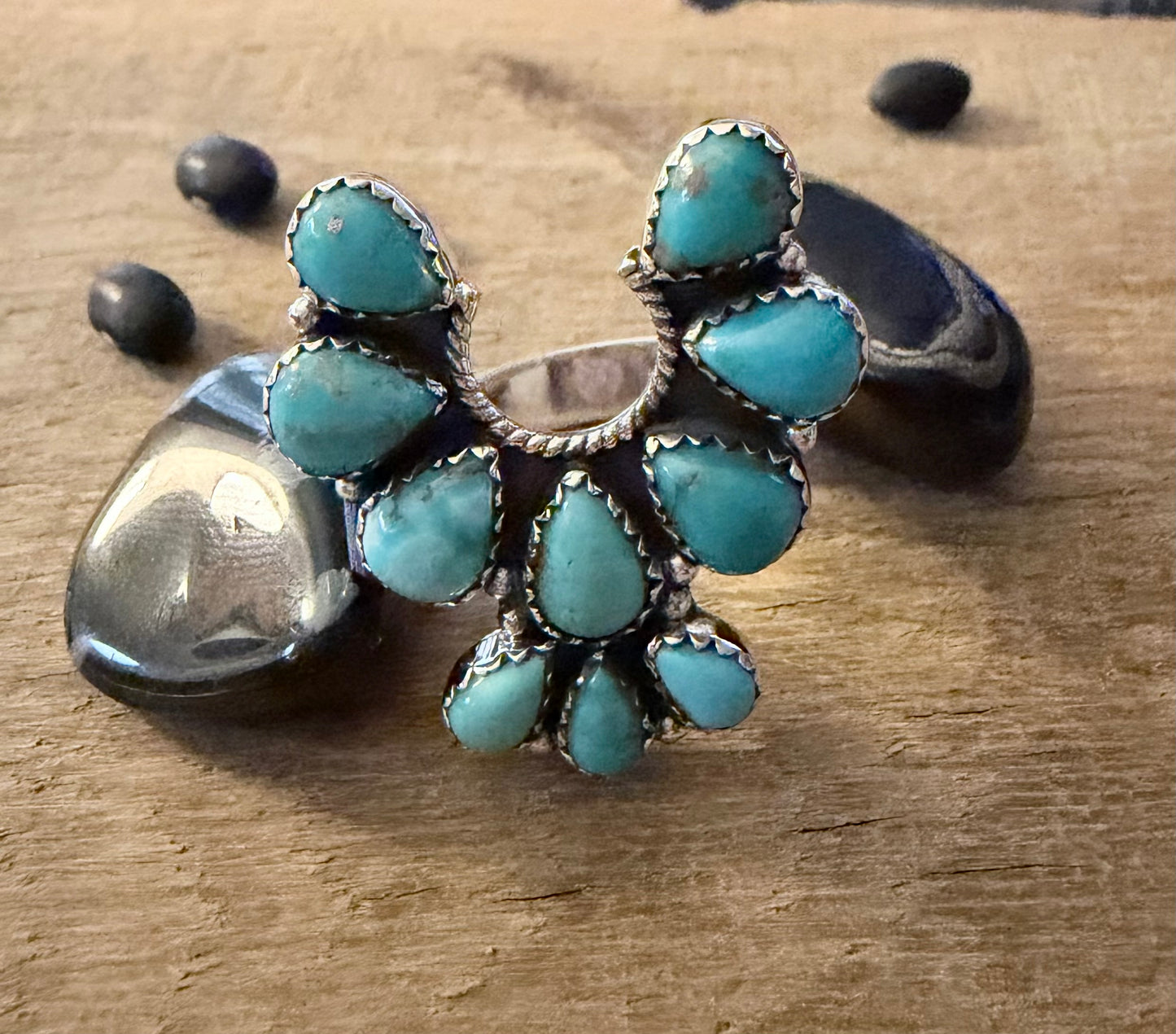 Kingman Turquoise Naja Ring with Sterling Silver Adjustable Band