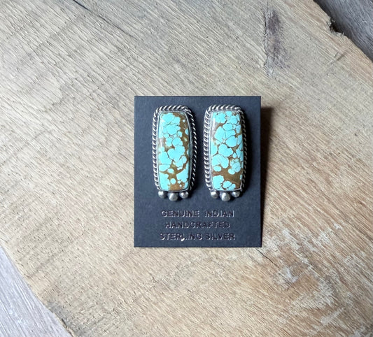 Native Made By Johnny Dixon Number Eight Turquoise Stud Earrings
