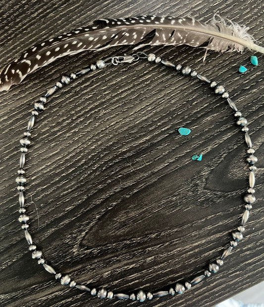 4 and 6 mm sterling pearl necklace, round and torpedo