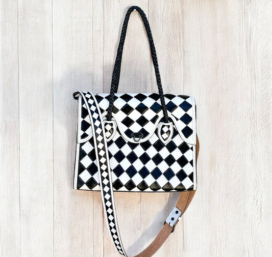 Black and White Western Diamond Checkered Crossbody