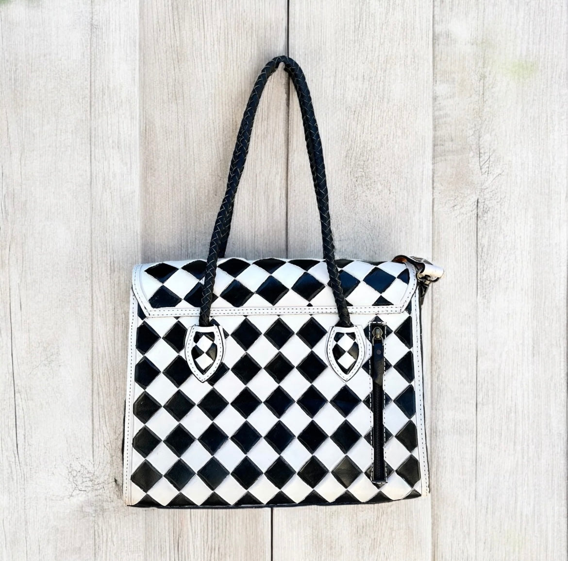 Black and White Western Diamond Checkered Crossbody
