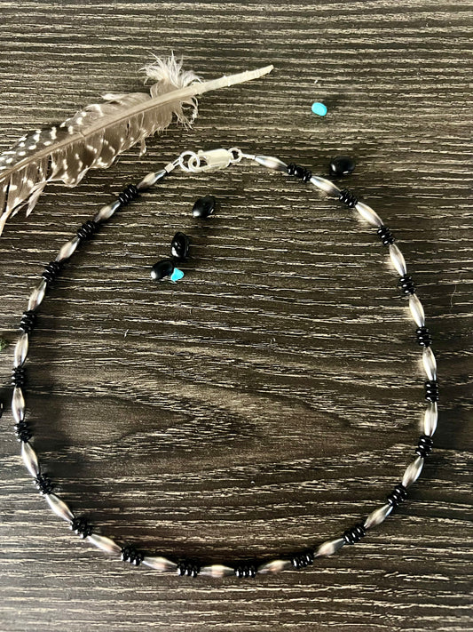 Sterling Torpedo Pearl with Onyx Necklace