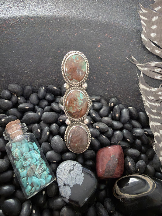 Royston Turquoise 3 Stone Sterling Silver Ring-137