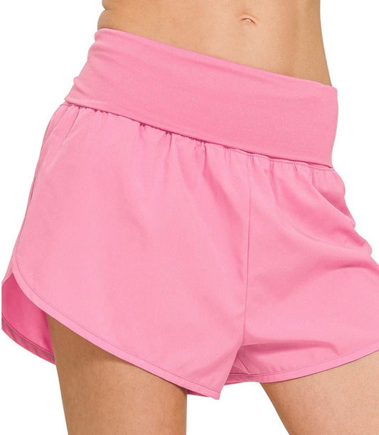 High Wasted Fold Over Running Shorts