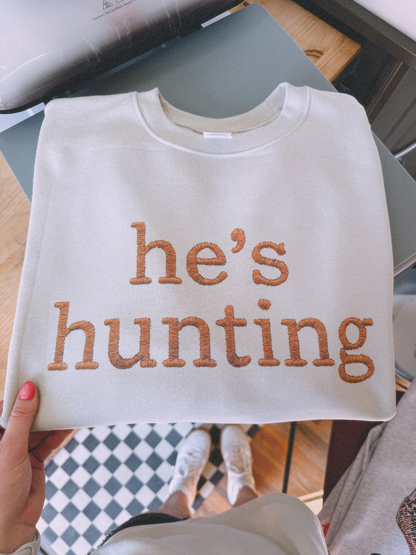 HE’S HUNTING CREW or TEE