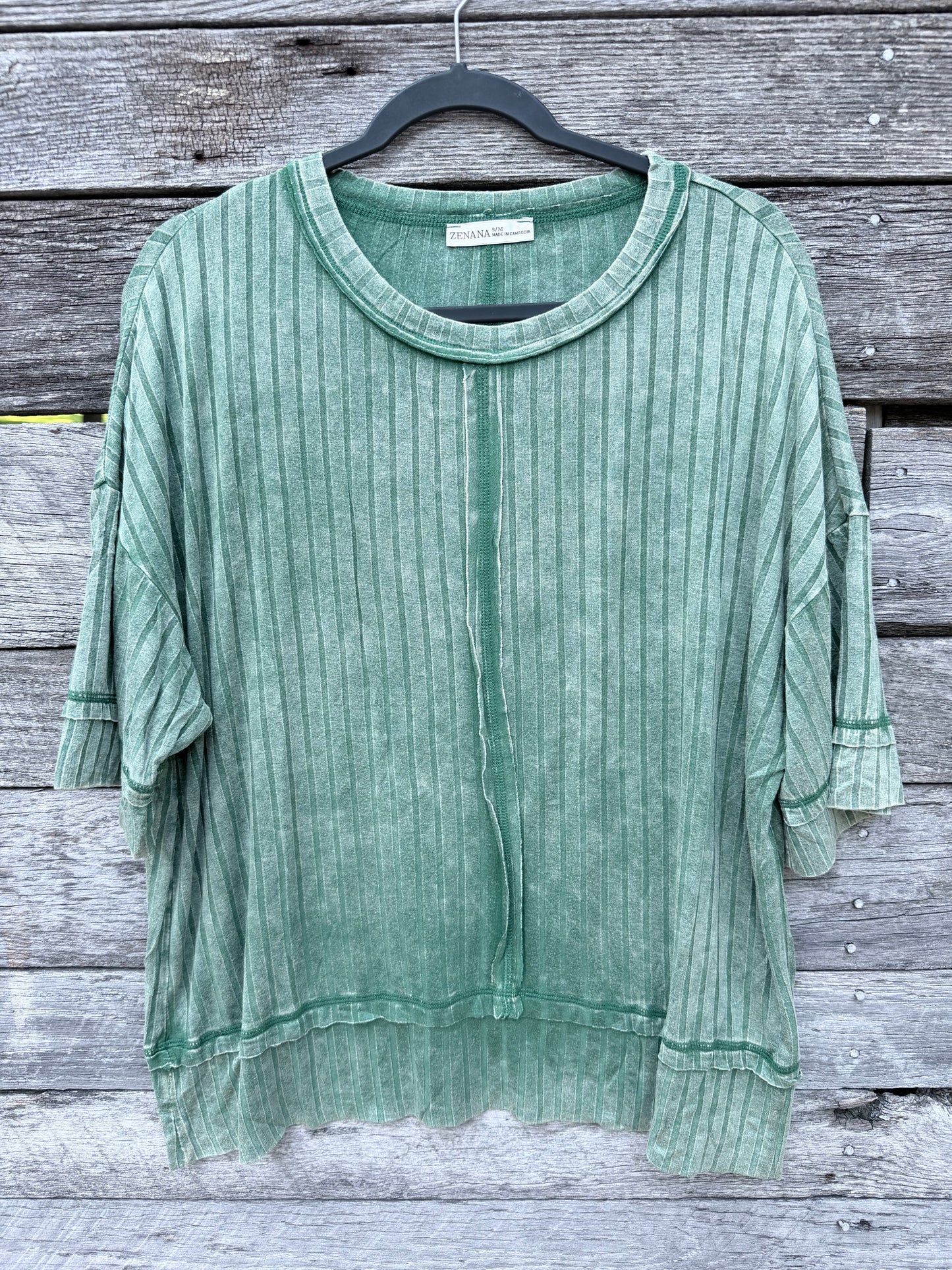Ribbed Short Sleeve Mineral Wash Top