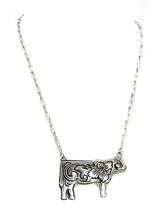 Western Etched Cow Necklace