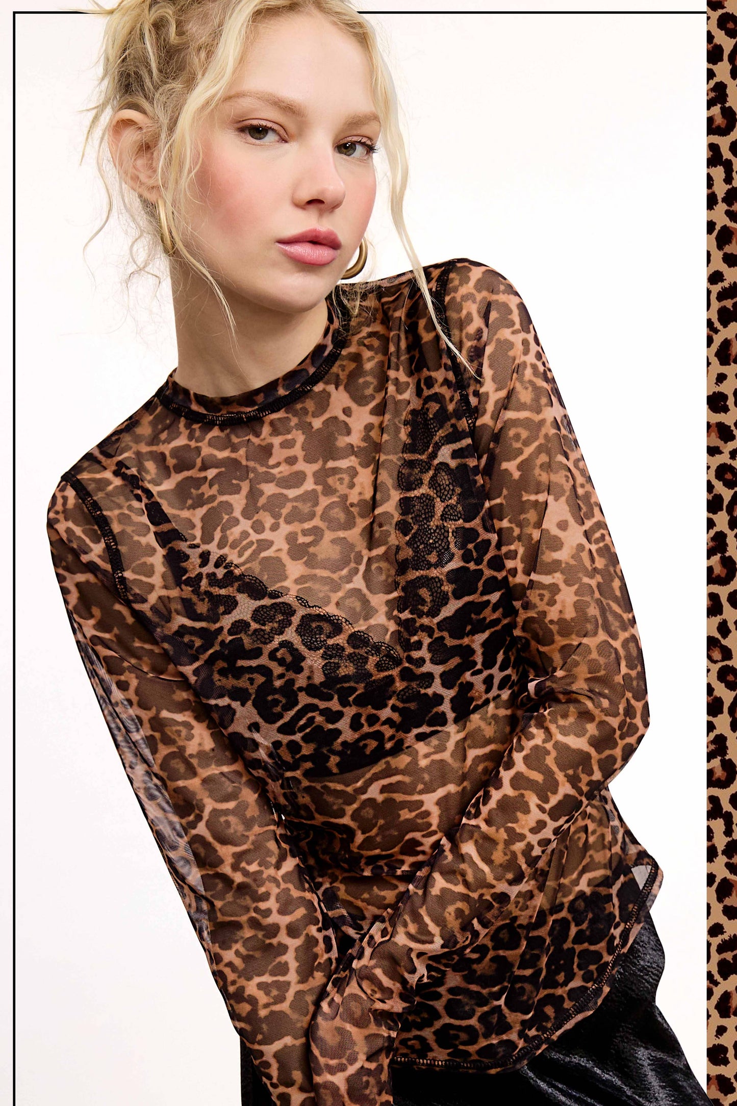 SemiSheer Leopard Crew Mock Neck Longsleeve Mesh Top