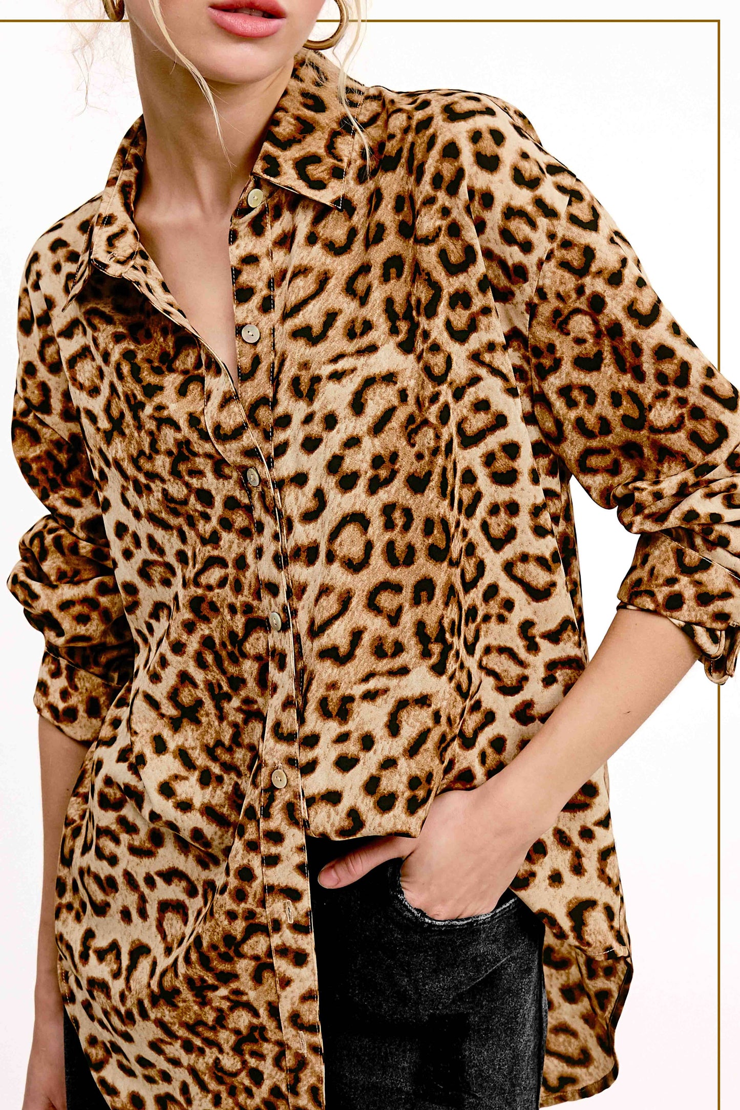 Leopard Printed Button Down Long Sleeve Shirt