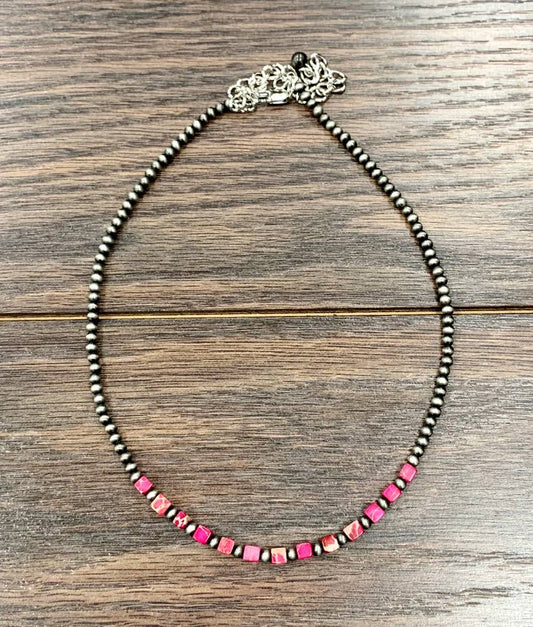 734202, Handmade 15" Navajo Square Gemstone Necklace