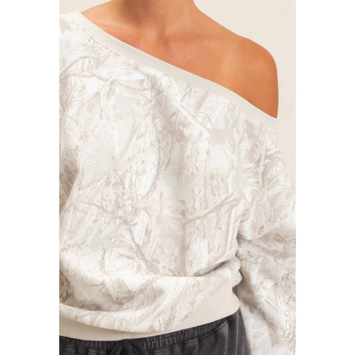 Tree Camouflage Print Off The Shoulder Sweatshirt