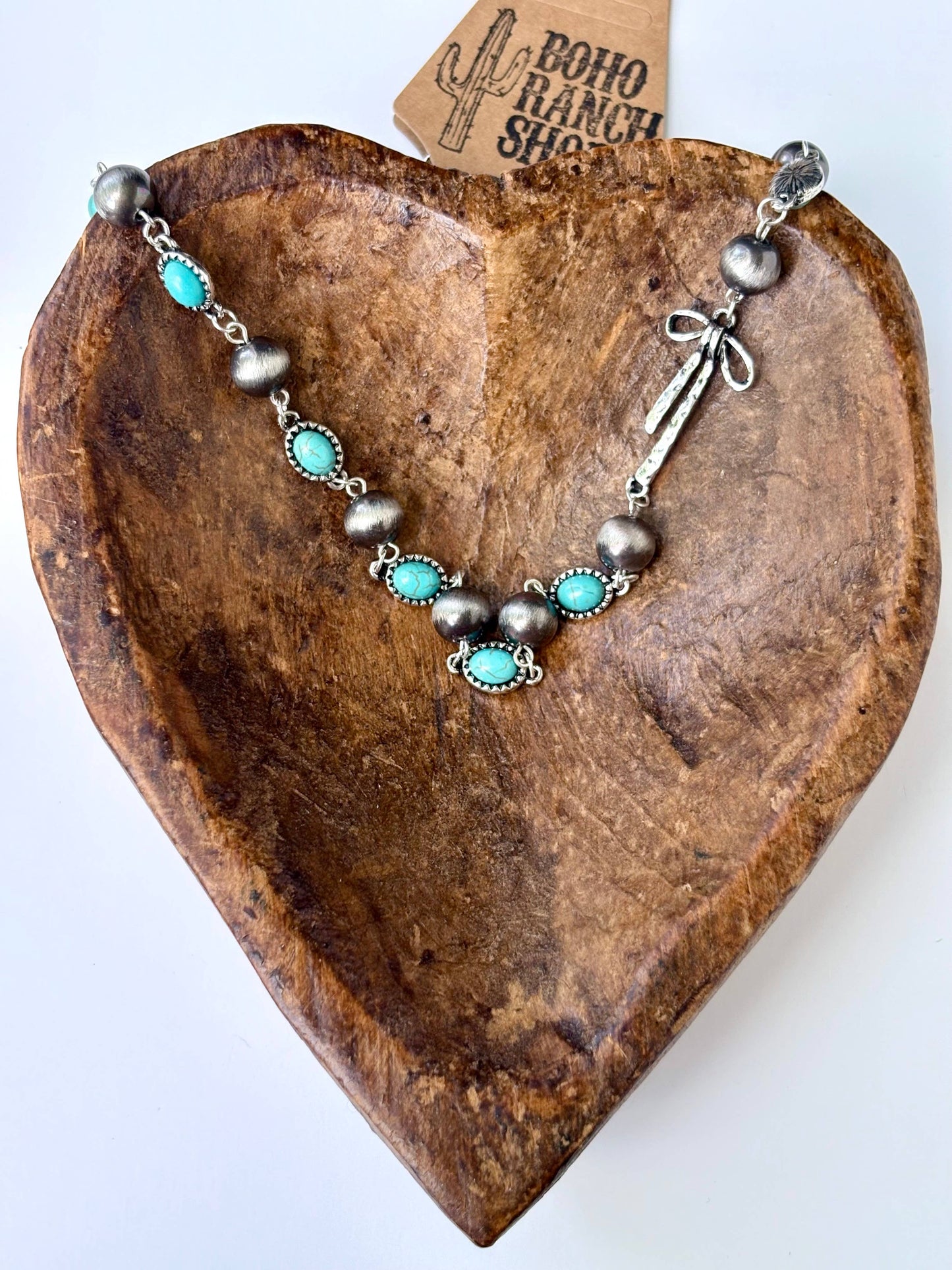 Western Style Navajo Pearl Stone Coquette Bow Necklace