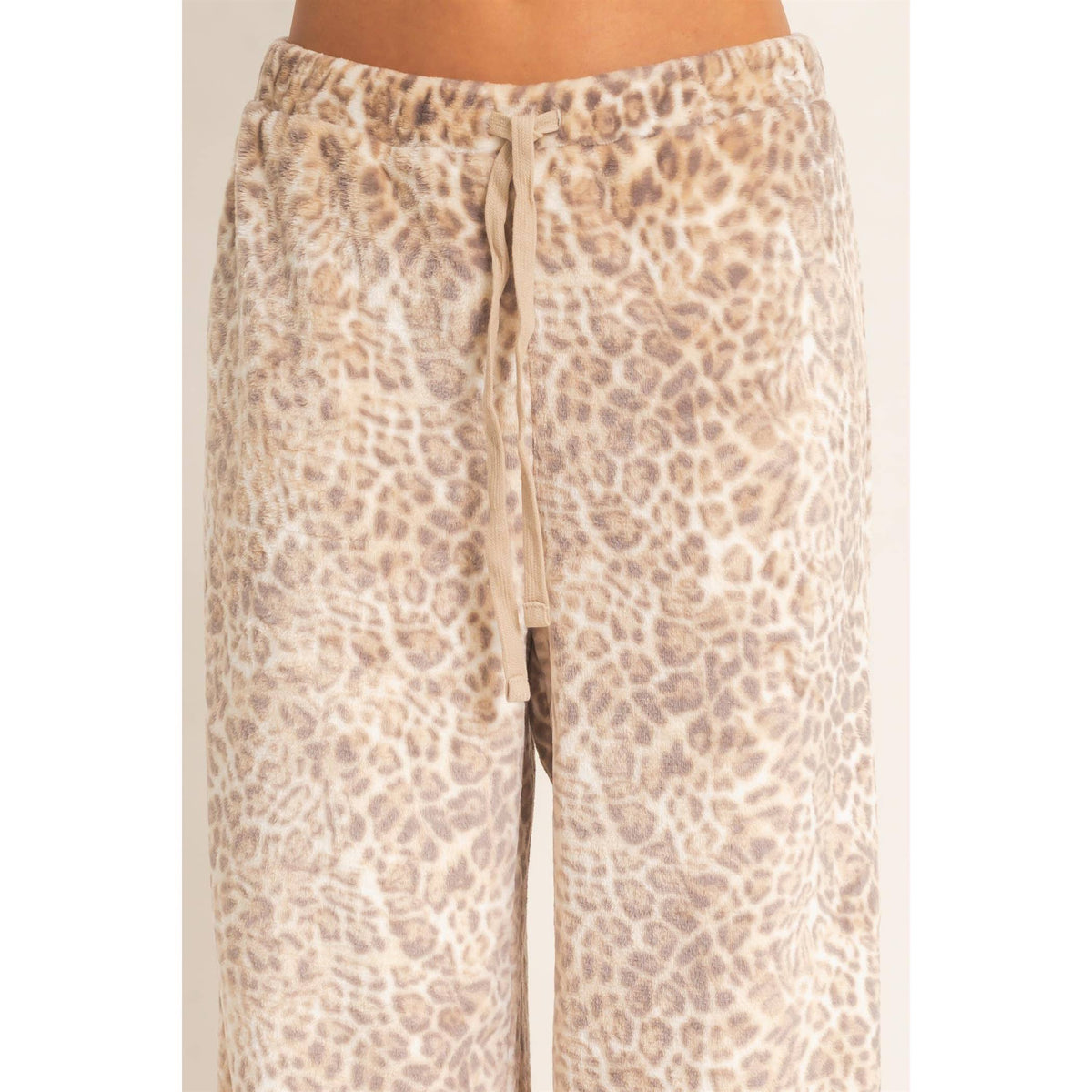 Leopard Print Fleece Wide-Leg Pants