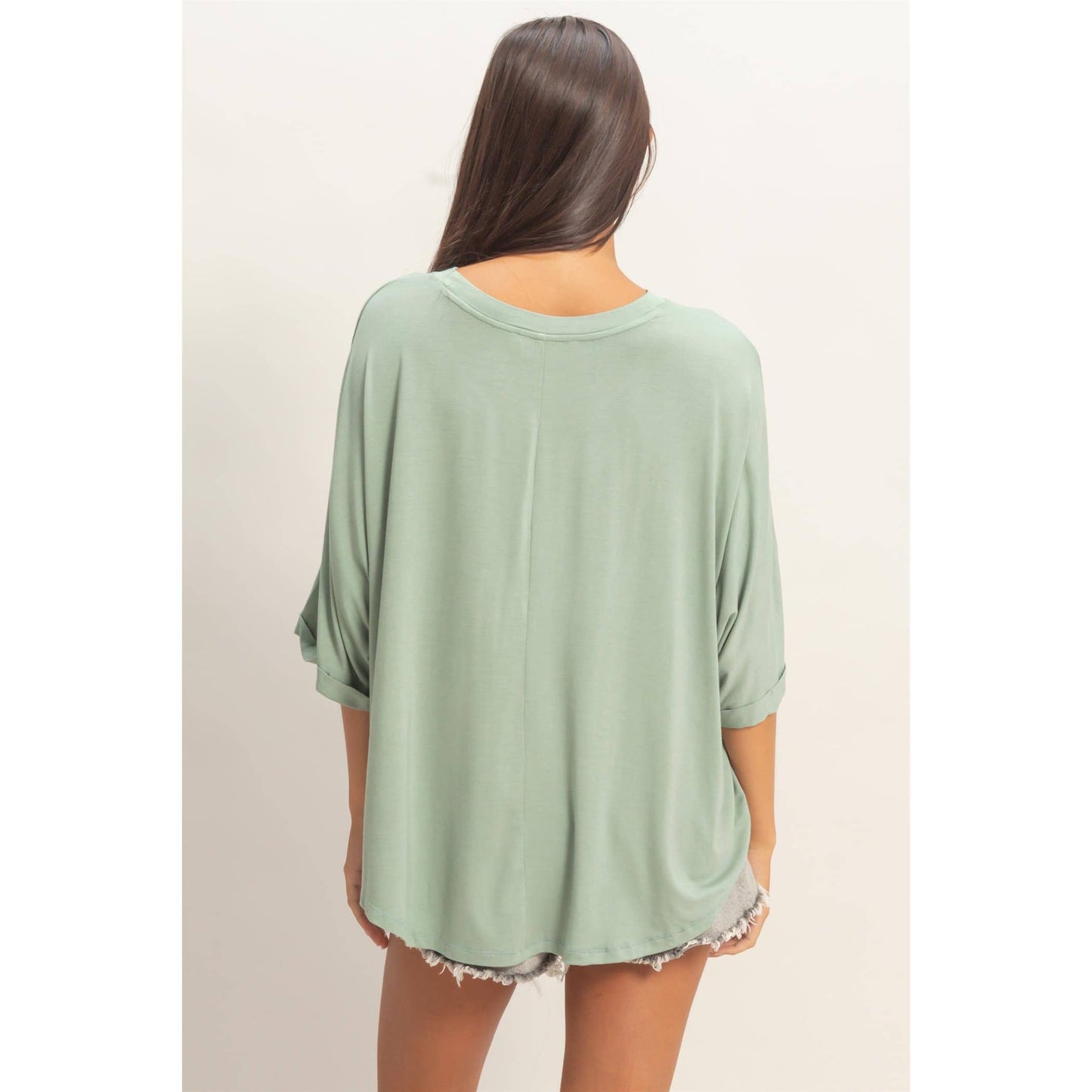 Relaxed High-Low Batwing Sleeve Top