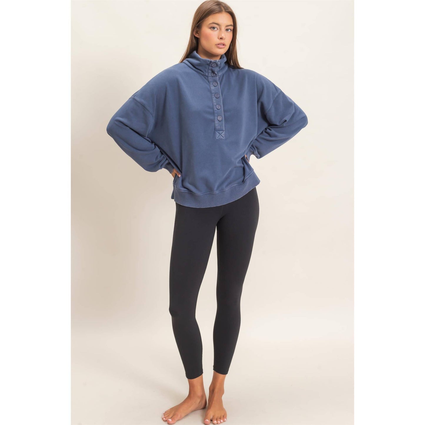 Mineral Wash Button Front Sweatshirt