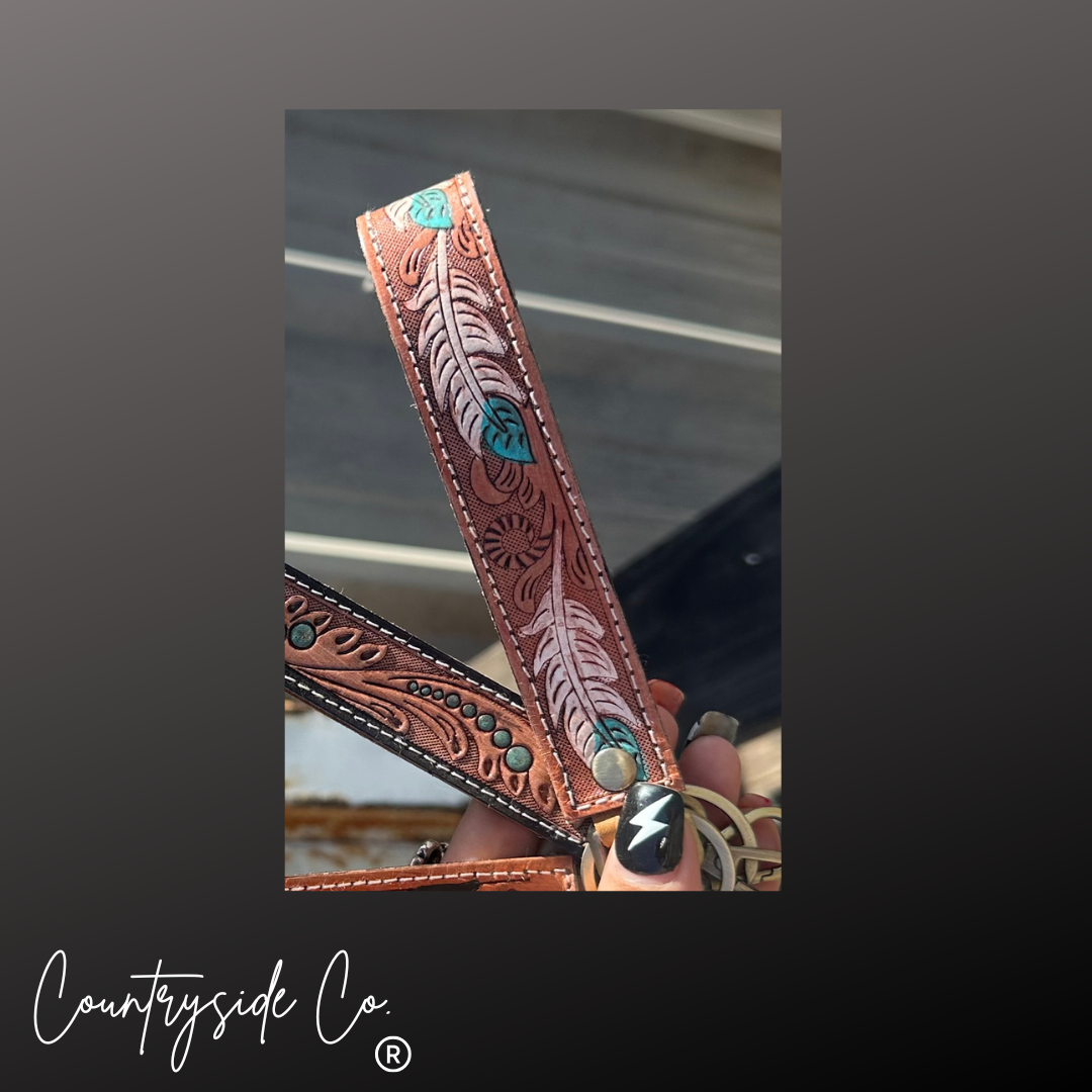 Pecos Tooled Leather Keychain Wristlet