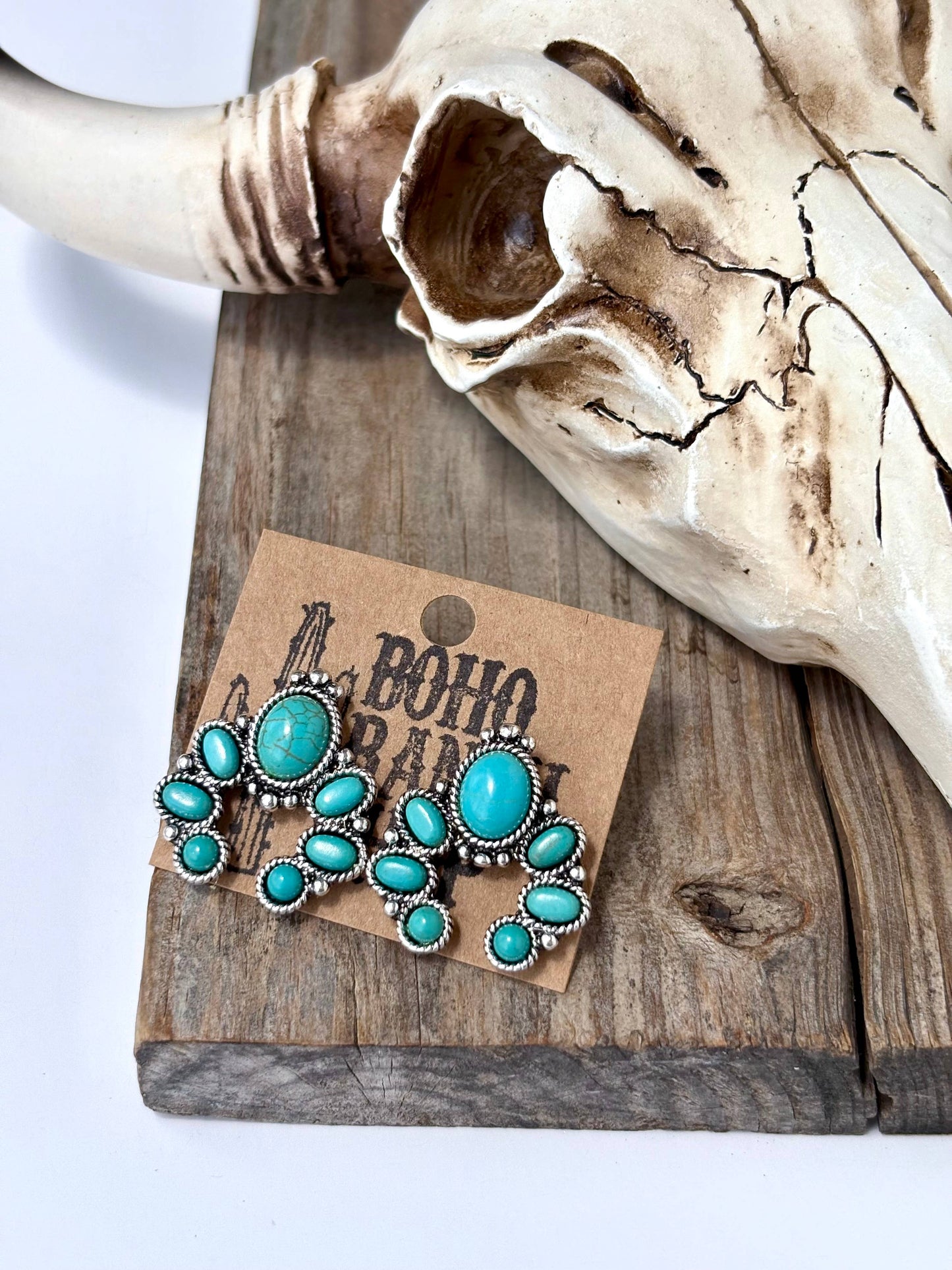 Squash Blossom Stone Stud Earrings