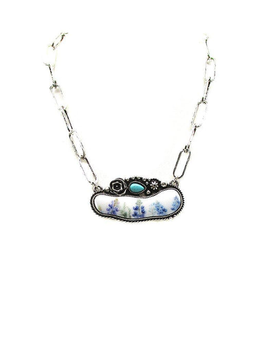Western Turquoise Flower Portrait Necklace