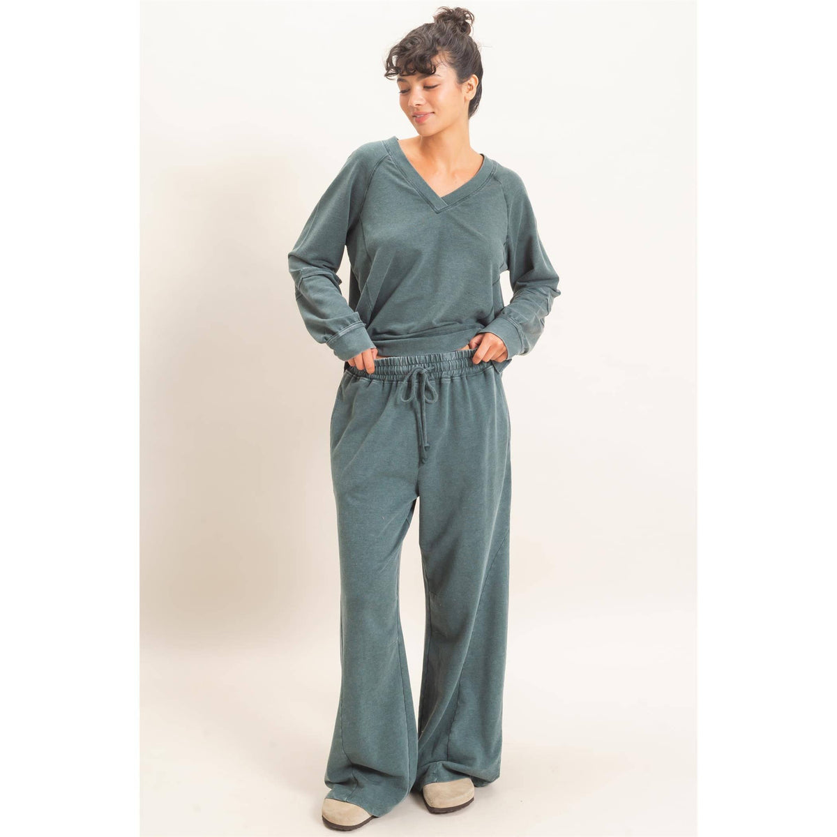 Mineral Wash V-Neck Seam Detail Sweatshirt