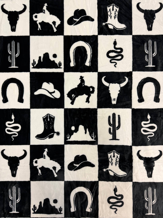 Western Checkered Print King Size Super Soft Plush Blanket