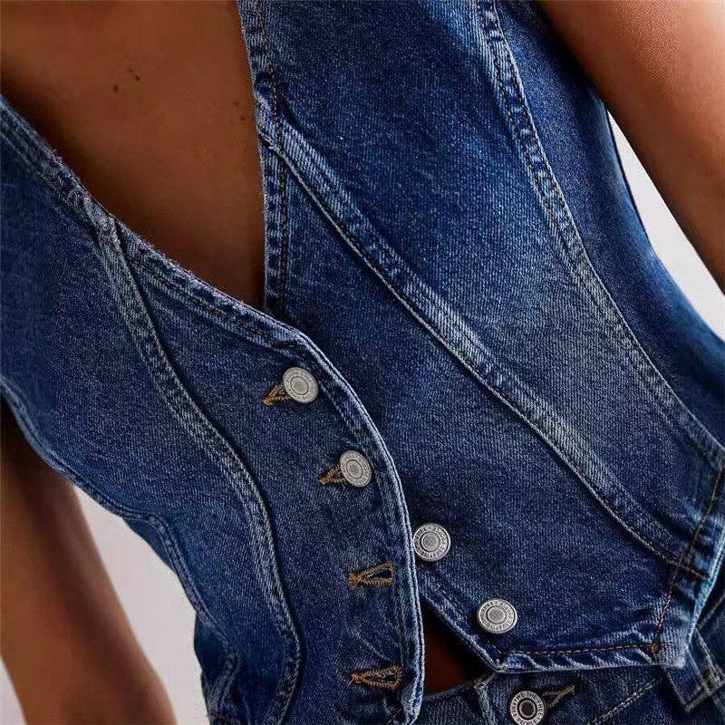 Fashionable Casual V-Neck Denim Vest