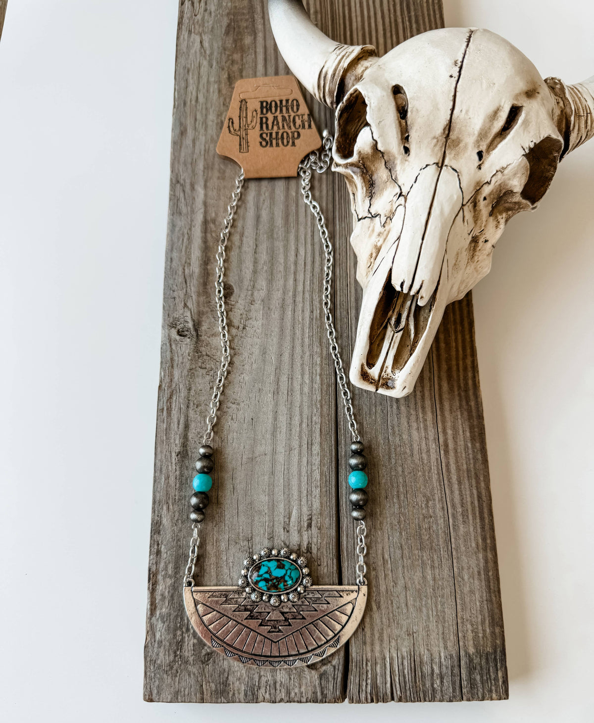 Western Aztec Style Turquoise Stone Pendant Necklace 