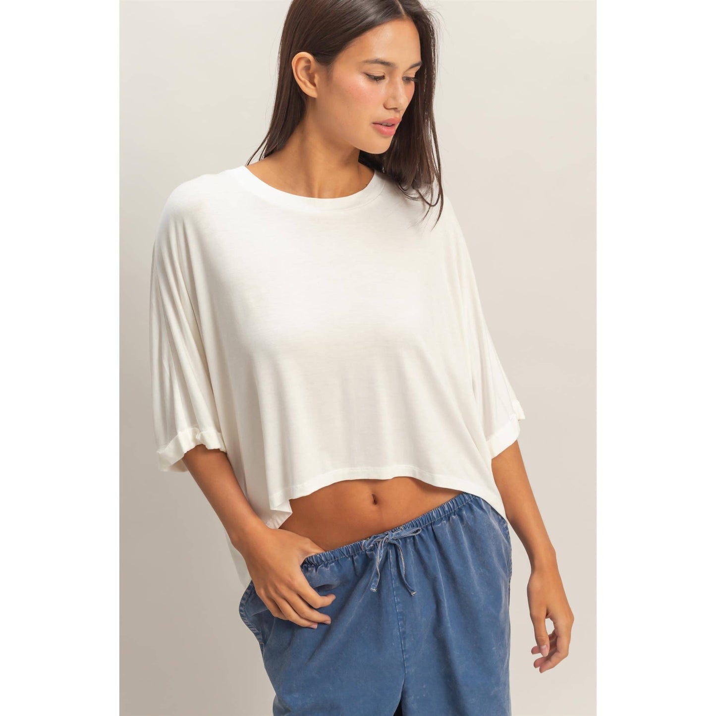 Relaxed High-Low Batwing Sleeve Top