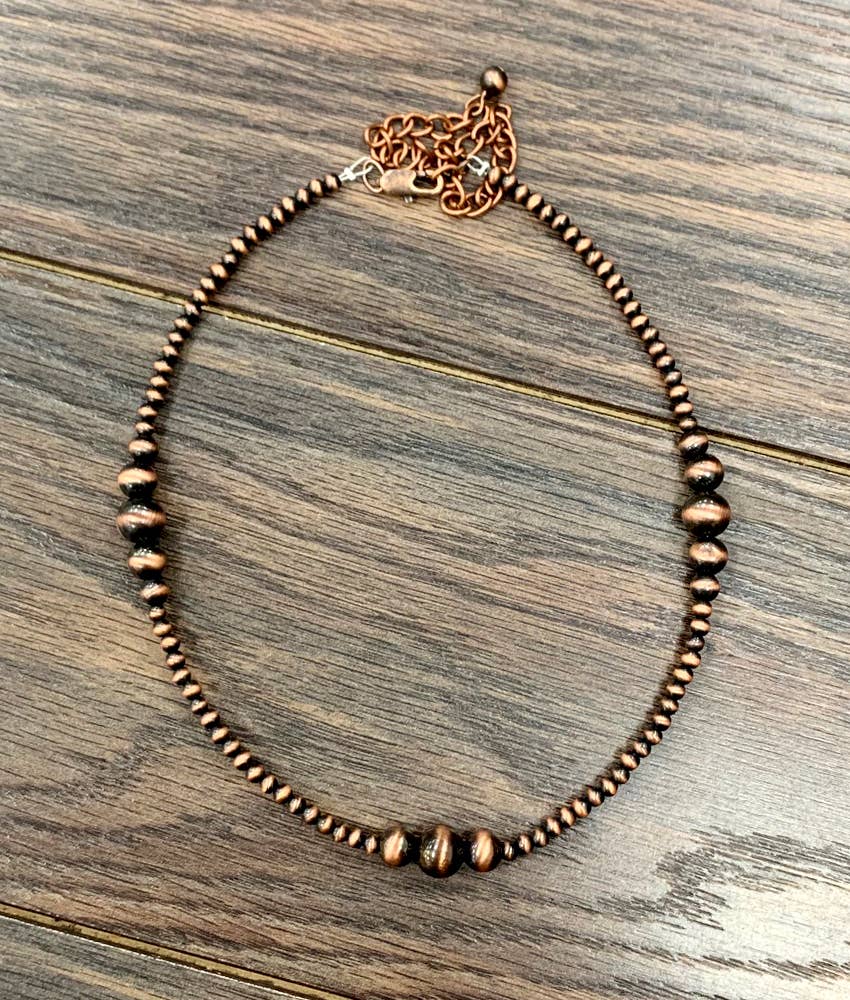 734102, Handmade 15" Clustered Copper Navajo Bead Necklace