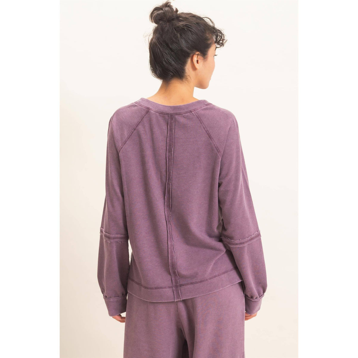 Mineral Wash V-Neck Seam Detail Sweatshirt