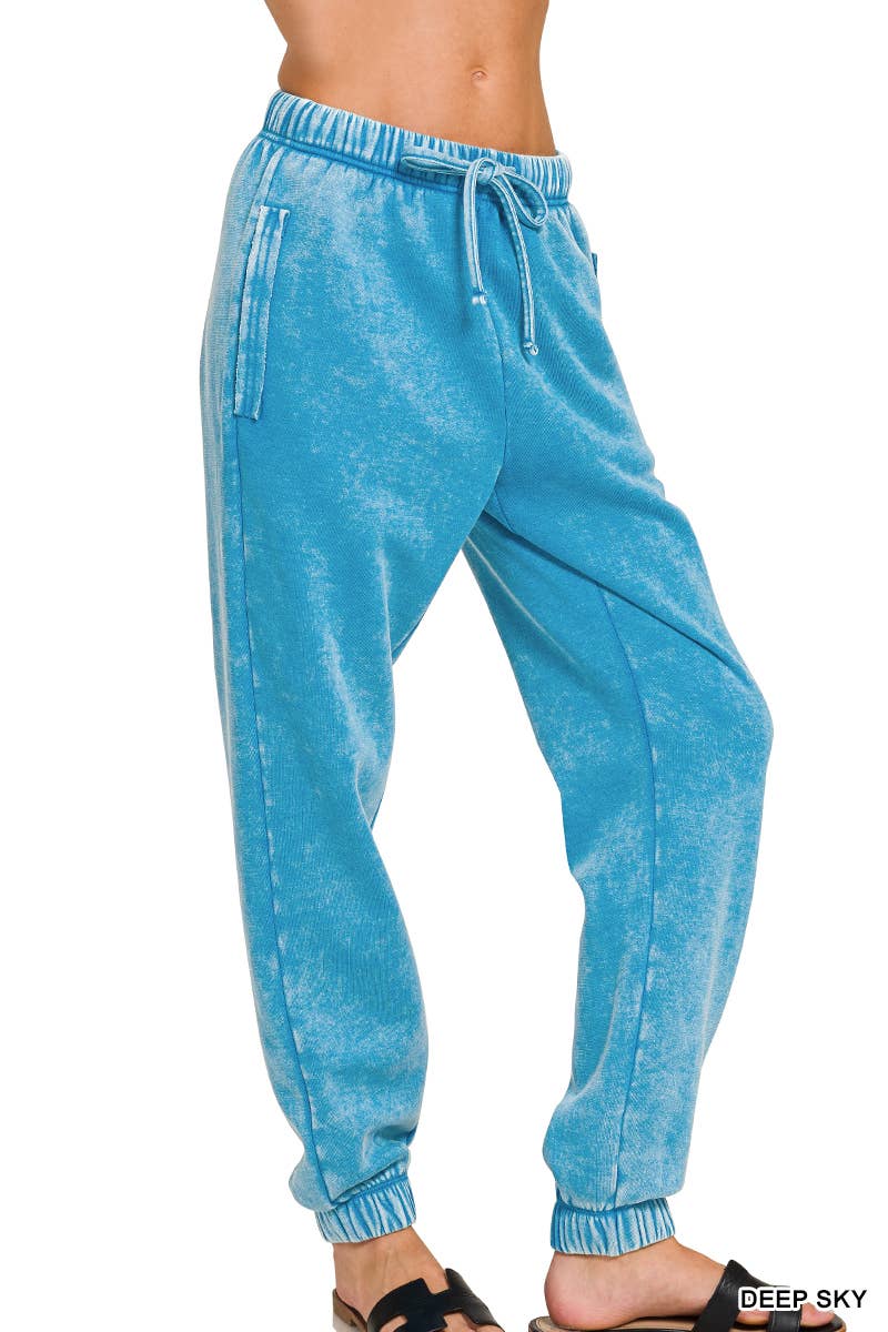 Acid Wash Fleece Sweatpants With Pockets