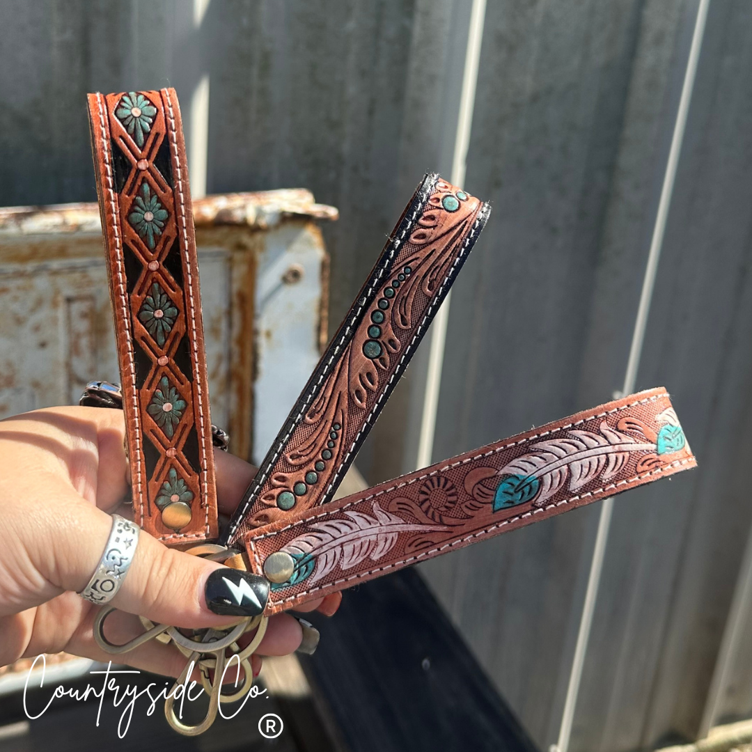 Pecos Tooled Leather Keychain Wristlet