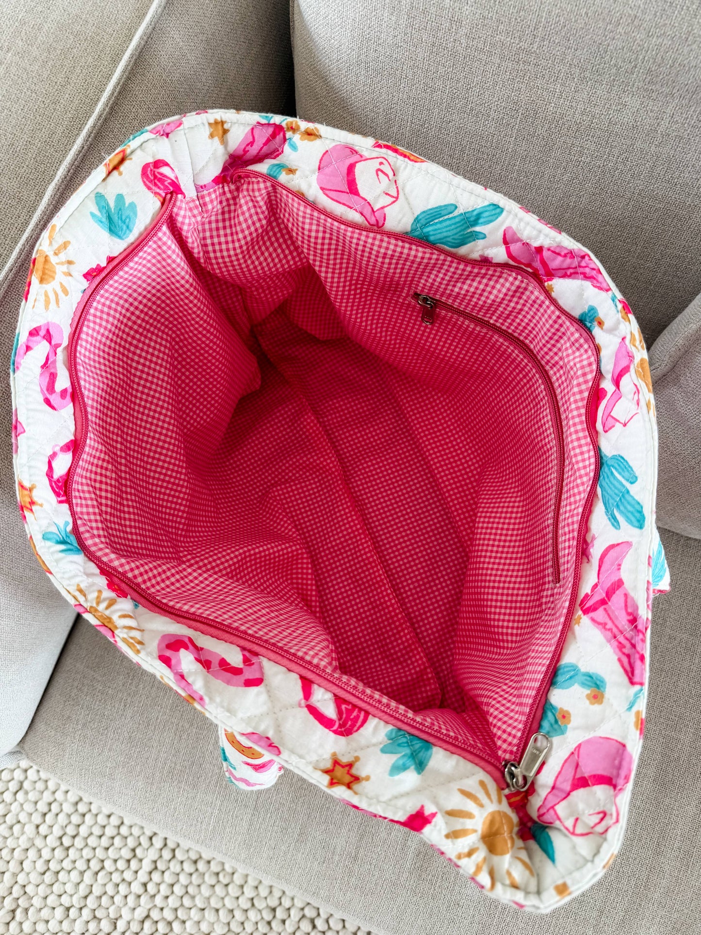 Western Print Everyday Carryall Tote Bag - Fabric Quilted 