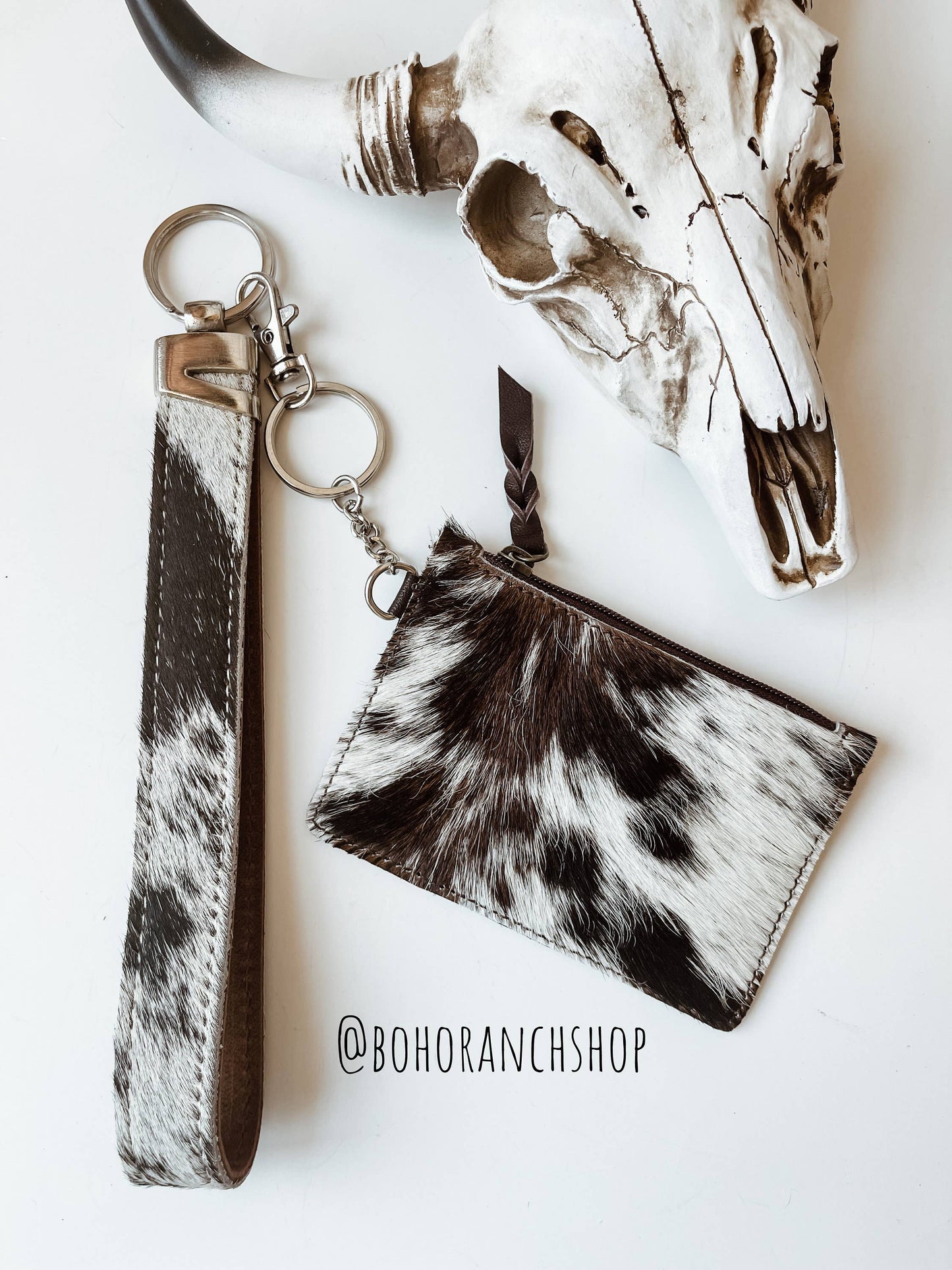 Western Cowhide Leather Keychain Wallet