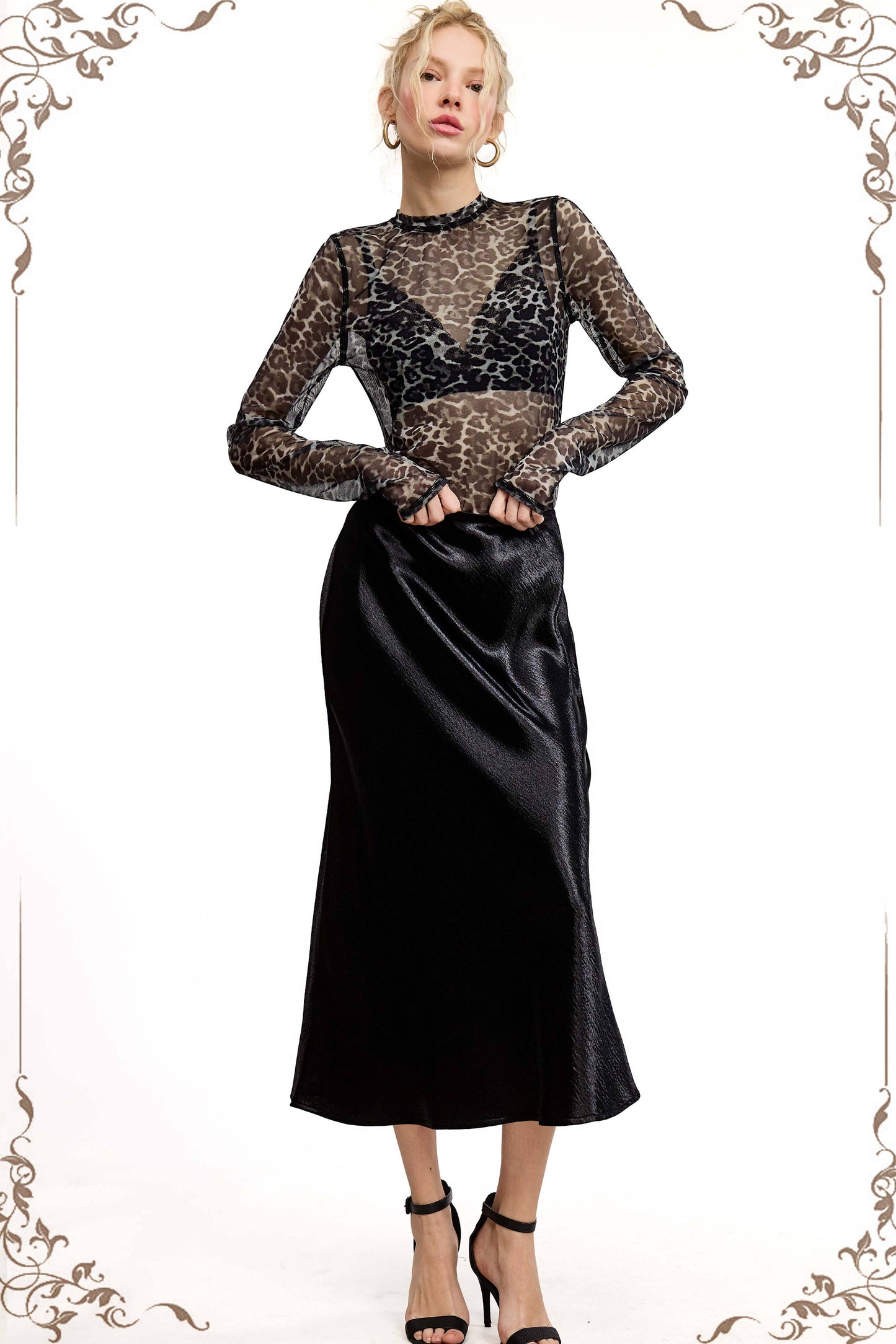 SemiSheer Leopard Crew Mock Neck Longsleeve Mesh Top