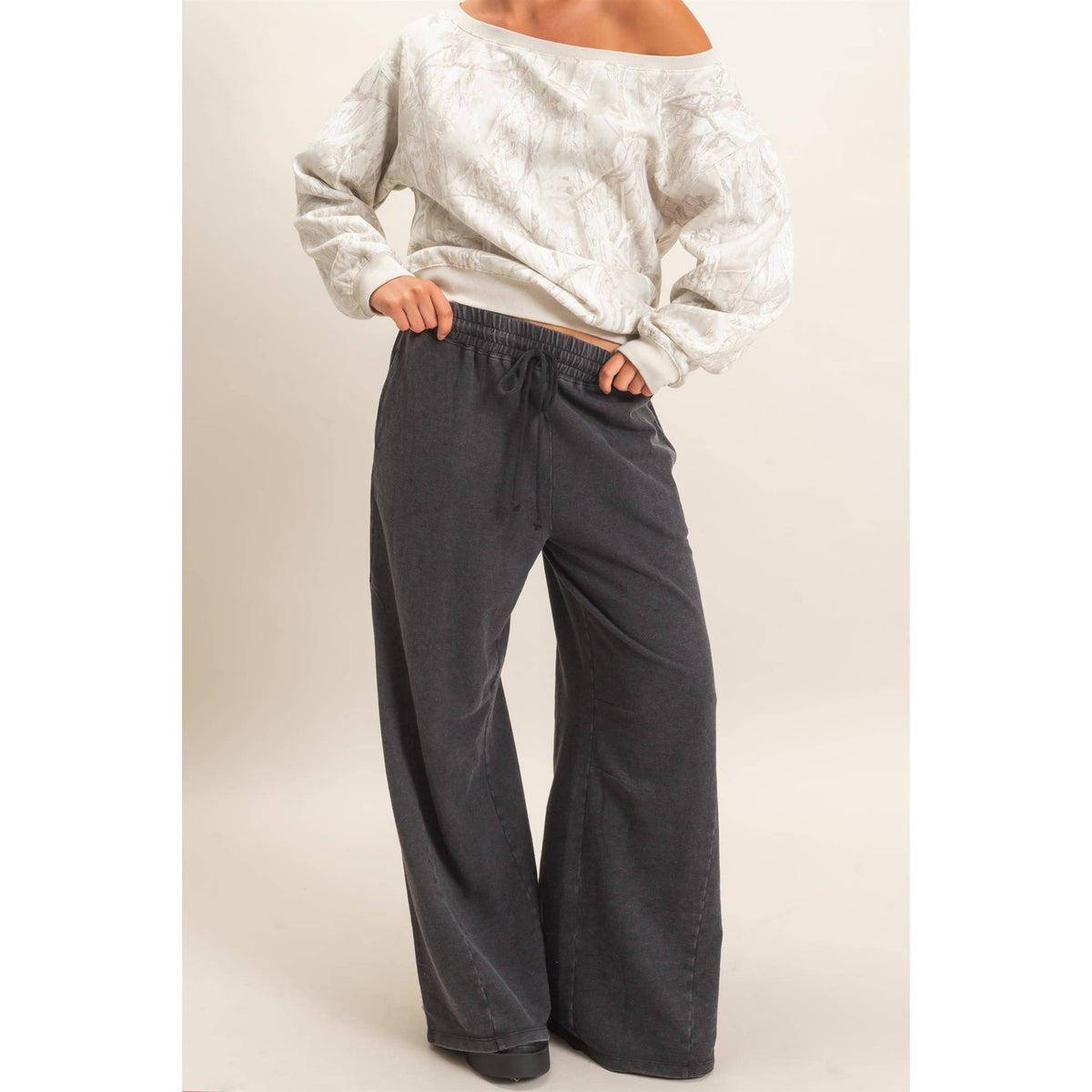 Mineral Washed Wide Leg Pants