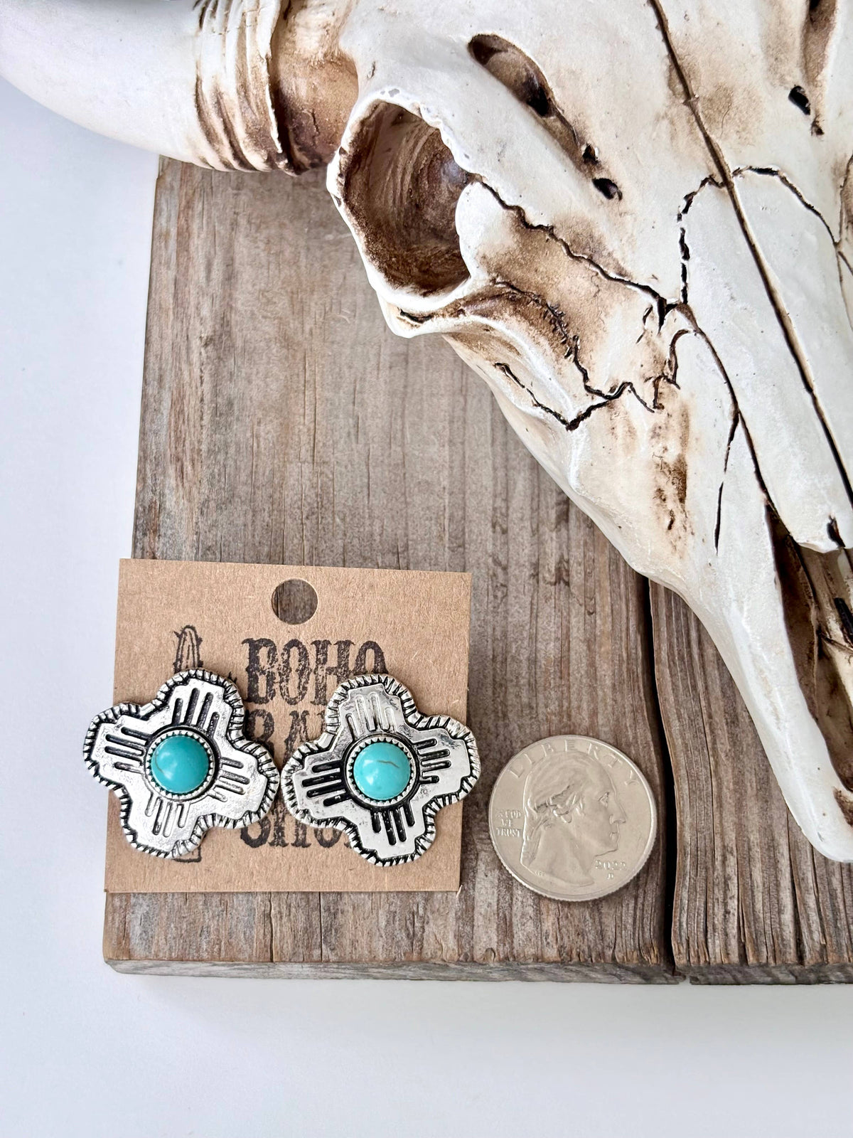 Western Style Cross Turquoise Stone Stud Earrings