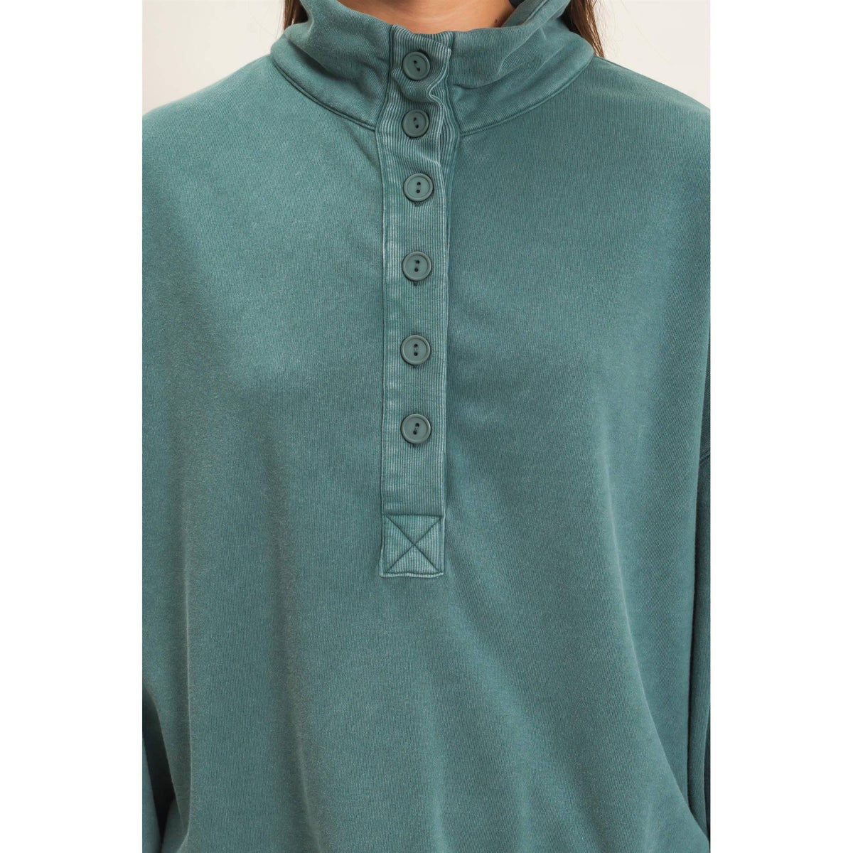 Mineral Wash Button Front Sweatshirt