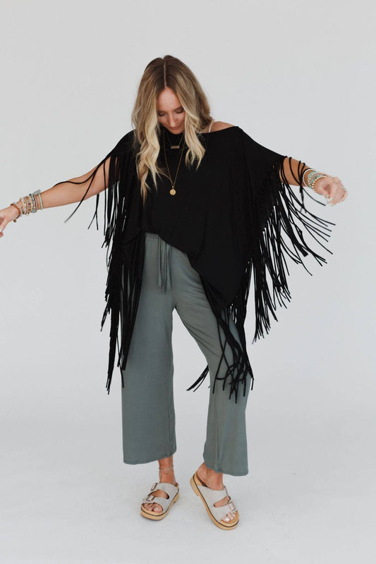 Western Showstopper Fringe Top - Black