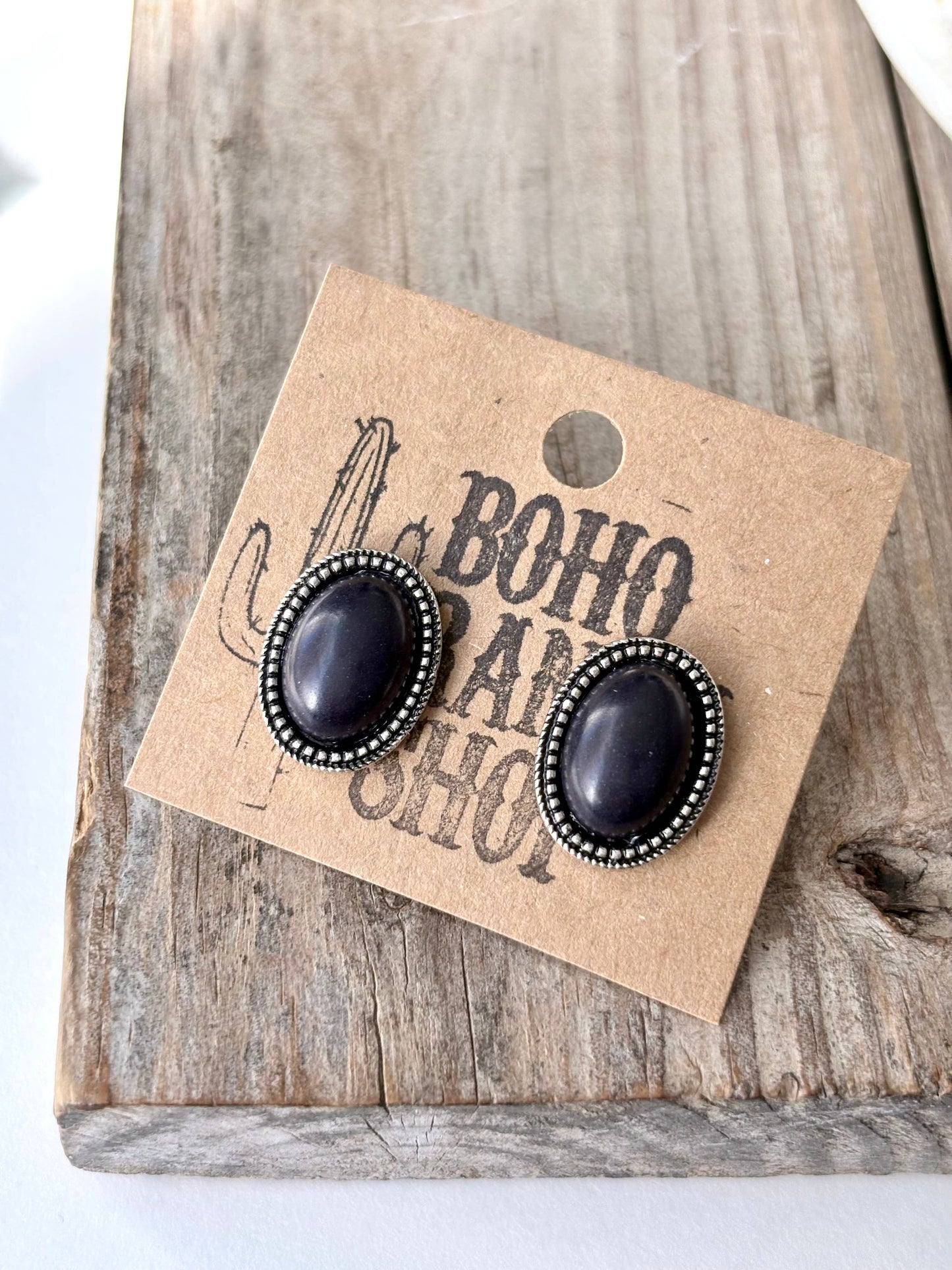 Western Style Oval Turquoise Stone Concho Stud Earrings