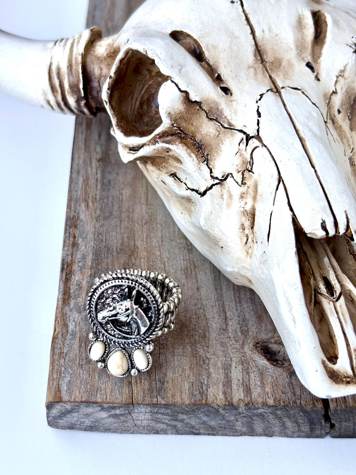 Western Style Horse with Stone Stretch Ring
