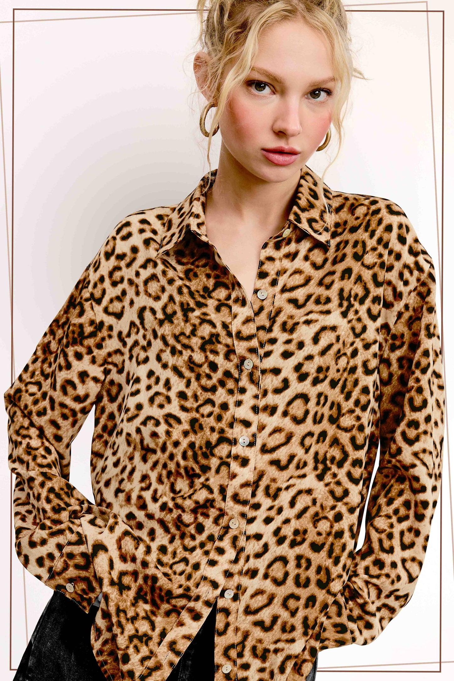 Leopard Printed Button Down Long Sleeve Shirt