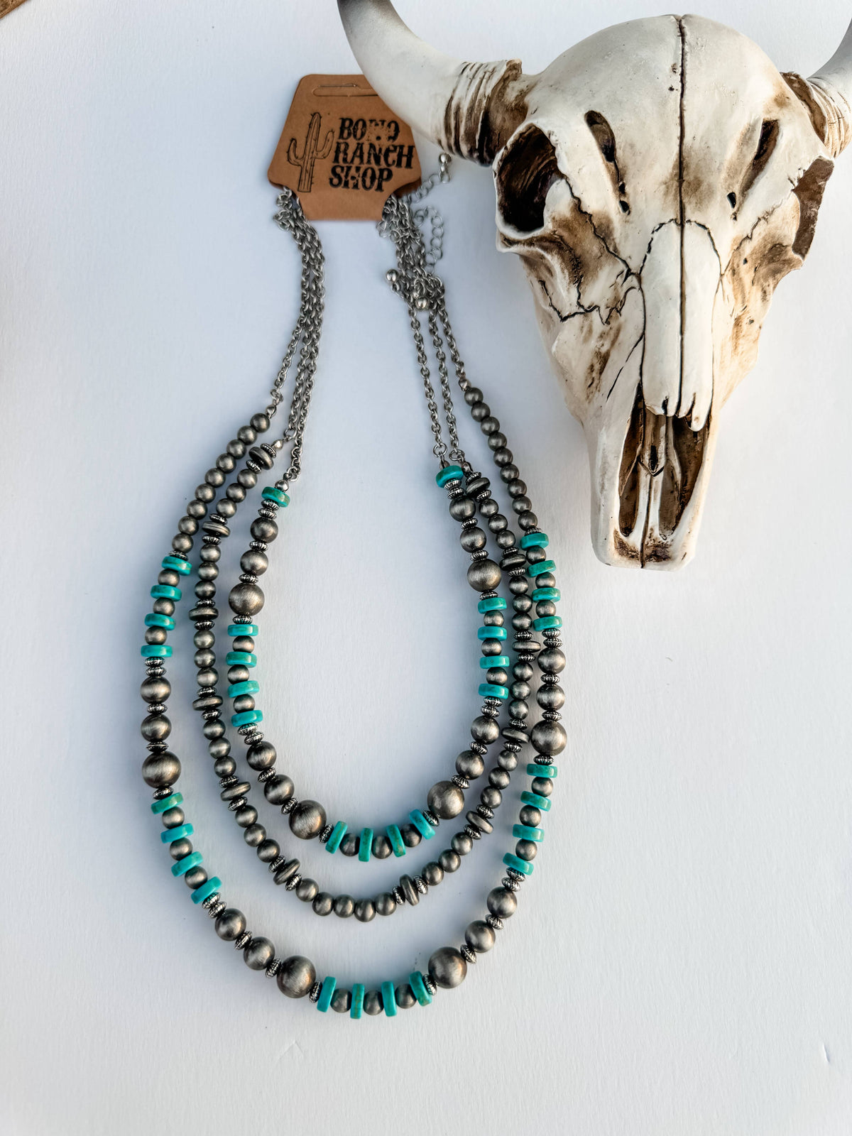 3 Layered Navajo Style Pearl and Bead Necklace