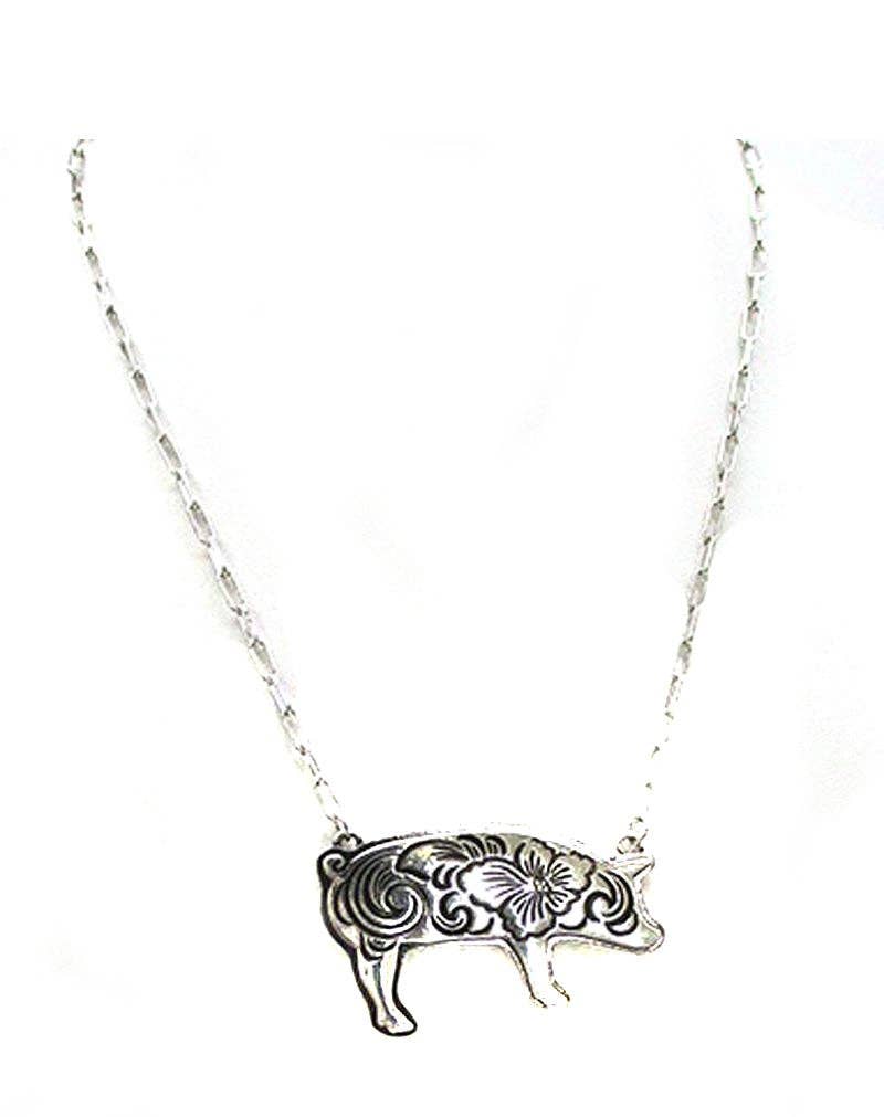 Western Etched Pig Necklace